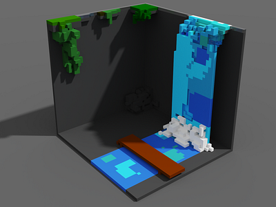 Voxel Cave And Waterfall 3d bay build cave cool design voxel water waterfall