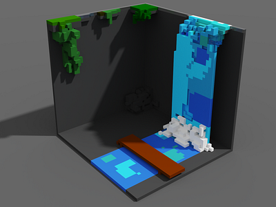 Voxel Cave And Waterfall