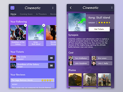 Cinematic Mobile app concept design film layout mobile movie tickets ui