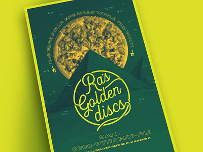 Ra's Golden Discs branding design challenge halftone pizza print