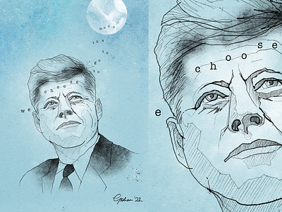 We choose to go to the moon design illustration jfk kennedy portraits