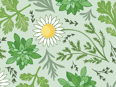 Field Herbs art print botanical pattern fabric design green herbs herbs illustration kitchen print mint