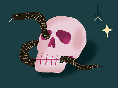 Skull snek design halloween illustration minimal procreateapp skull snake