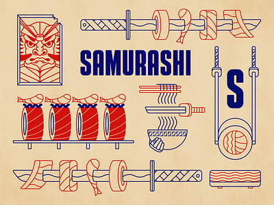 Samurashi ™ asian food branding colors flat icon illustration illustrator japan logo samurai sushi logo typography vector
