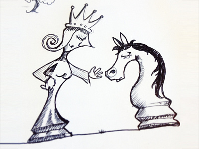 Doodle ballpen chess doodle horse illustration queen