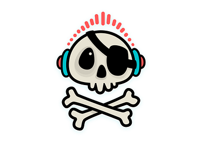Radio Pirates Logo headphone illu illustration logo radio skull vector