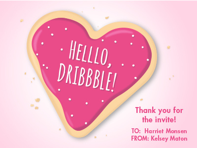 Dribbble Debut Cookie - Kelsey Maton cookie design food heart heart day illustration pink sugar cookie valentine valentines day vector