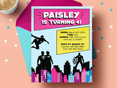 Paisleys Birthday Card birthday invites comic comic book comics illustration indesign invitations invites photoshop superheros