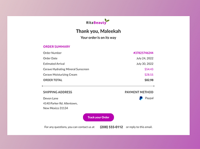 DailyUI Challenge 017-Email receipt dailyui design emailreceipt figma productdesign ui uidesign uiux webdesign