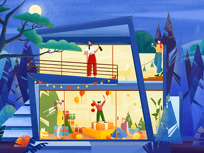 Holiday blue design holiday design house illustration illustration night ui