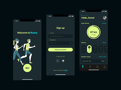 Runny Mobile App: iOS User Interface app interface marathon mobile app run runners app running sport app ui ui design