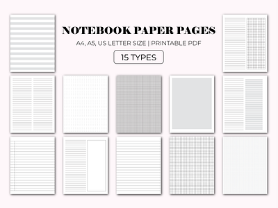 Notebook Paper Pages adobe illustrator design digital design digital file graphic design journals notebook pages papers pdf planners print print design printable pages printables