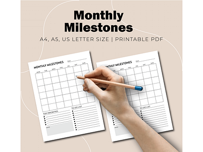 Monthly Milestones adobe illustrator design digital design graphic design journals milestone month monthly notebook planners print print design printables
