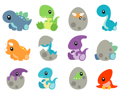 Dinosaur Babies Set design flat illustration vector
