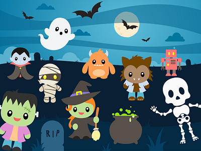 Halloween Monsters design flat graphic design illustration vector