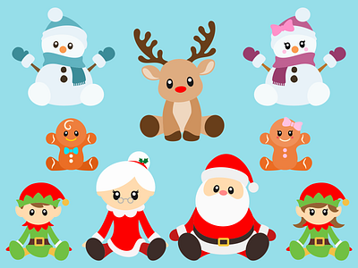 Christmas Characters Sitting Set design flat graphic design illustration vector