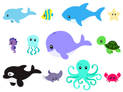 Ocean Animals Set 1 design flat graphic design illustration vector