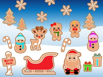 Gingerbread Set design flat graphic design illustration vector