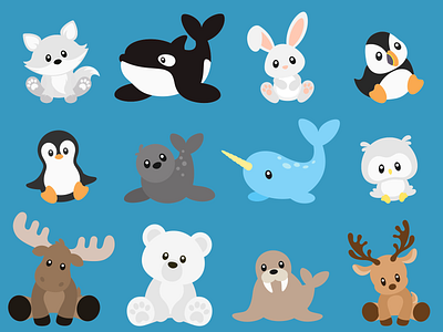 Arctic Animals Set design flat graphic design illustration vector