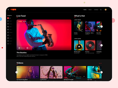 Social Media Dashboard channel dark dashboard dashboard design etnertainment livefeed music news personizied channel socialmedia ui video web app