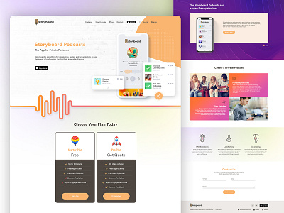 Storyboard Landing Page design gradient icons mobile apps design mobile design mobile ui mockup music music waves podcast pricing streaming ui design web web apps web mockup webdesign website design website designing