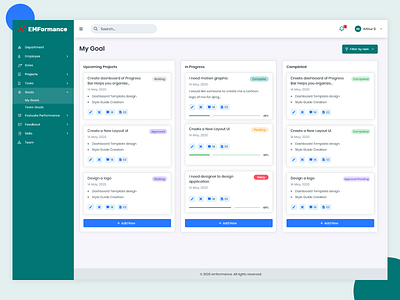 EMformance Ui Design admin dashboard performance project tracking ui design uidesign user experience