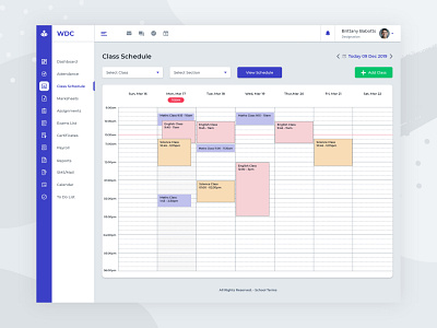 School Management Class Schedule admin calendar app dashboard ui student uidesign uxdesign webdesign weekly