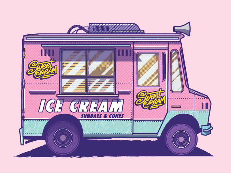 Ice Cream Truck drawing illustration vector