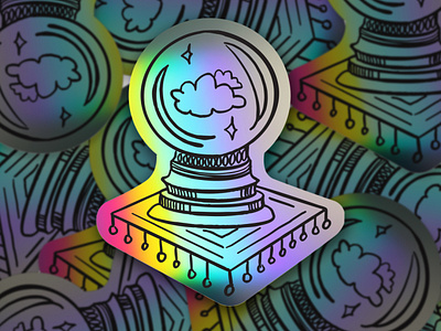 Holographic Crystal Ball Sticker mockup crowdfunding crystal ball doodle fortune teling holographic holographic foil illustration ink kickstarter magic procreate sticker sticker design