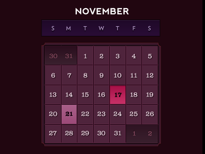 Tampa Calendar calendar interface nevis pink purple serif tampa