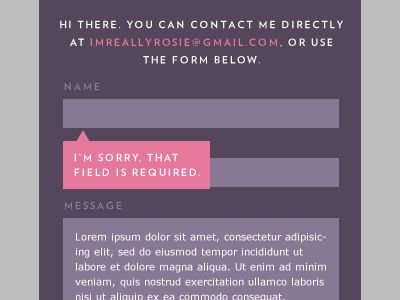 Mobile portfolio contact form contact error flat pink portfolio purple verlag