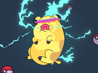 Animal.Pig. ggggg.pikaaa.. dribbbleweeklywarmup illustration