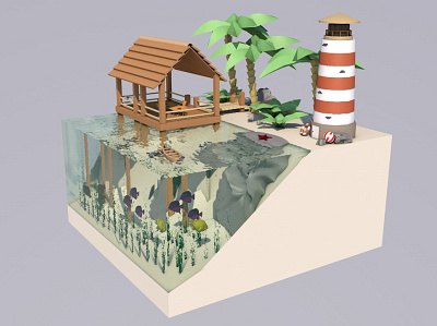 Lighthouse Island 3d design illustration