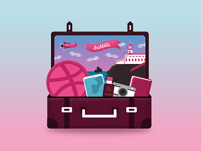 Hello, Dribbble! camera case debut faro first shot gradient hello dribbble lighthouse map passport portugal sagres seaside suitcase travel trip