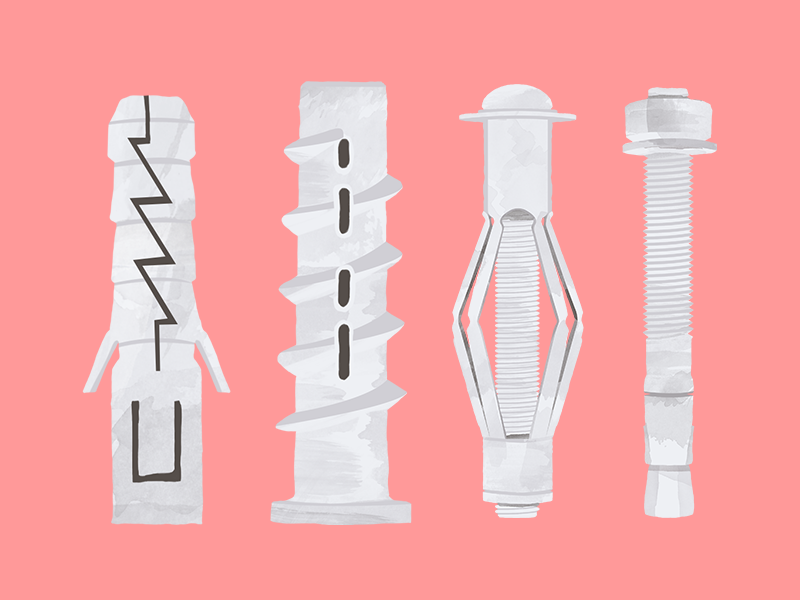 Wall Plugs Illustration anchors plugs tools wallplugs digital drawing illustration
