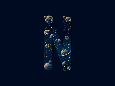 N for Night 36days 36daysoftype digital galaxy illustration illustrator letter lettering night planets stars type type challenge typography vector