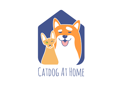 Catdog at home 2d branding cat character design dog illustration logo logodesign ui vector