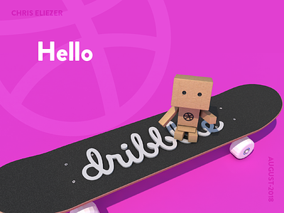 Hello Dribbble 3d box cinema4d debut hellodribbble illustrator skateboard