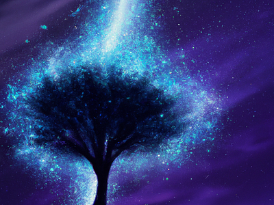 universe sakura background galaxy graphic design illustration night sky stars tree universe
