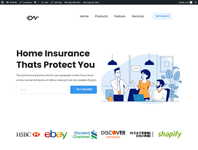 Insurance Landing Page brizy design dummy website elementor freelancer freelancing illustration insurance insurance landing pages landing page page practice wordpress