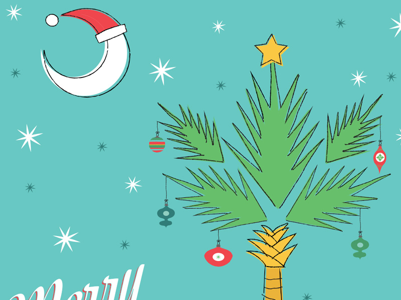 Christmas Card (Detail Shot) south carolina illustration christmas card palmetto tree crescent moon charleston