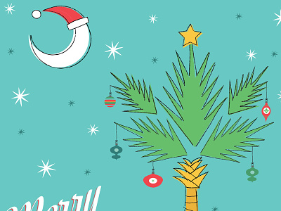 Christmas Card (Detail Shot) charleston christmas card crescent moon illustration palmetto tree south carolina