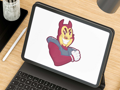 A cartoon mascot, cartoon character, 2D illustration 2d 2dstyle artistic branding cartoon character character design children book clipart design flexing muscles illustration logo maroon mascot mascot design sparky sparky mascot sundevil vector