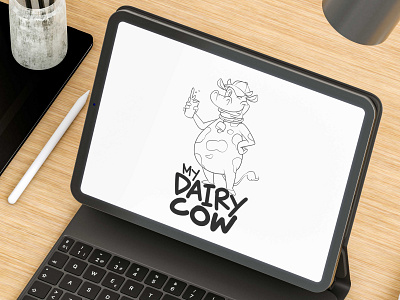 A cartoon cow mascot logo design- black and white sketch 2dstyle branding cartoon cartoon character cartoon cow cartoon logo character character design cow illustration cow logo cow mascot dairy products design illustration logo logo design mascot mascot logo milk product label design