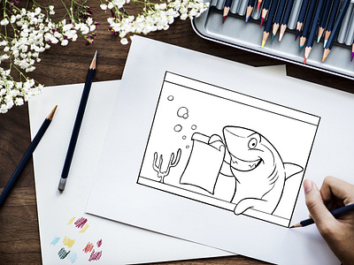 A cartoon shark illustration - mascot design - sketch