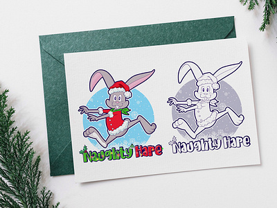 A Christmas styled cartoon hare logo, 2D Rabbit logo