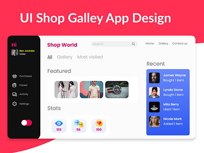 Shop Gallery UI App Design branding dashboard design icon interface landing page ui ux website