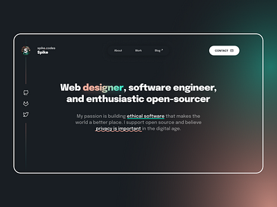 Portfolio Website Redesign — spike.codes branding epilogue gradient hero interface landing page minimalist responsive ui ux web design