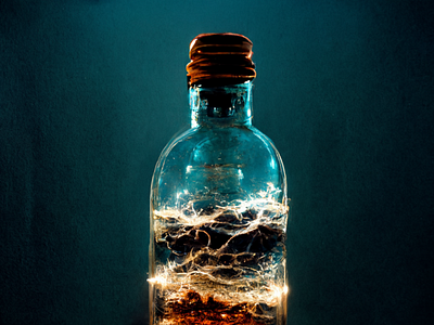 Glowing liquid inside a bottle