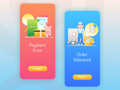 "Payment Error" and "Order Delivery" animal application colorful cute delivery design dog error illustration order payment rating sketch ui ui ux vector